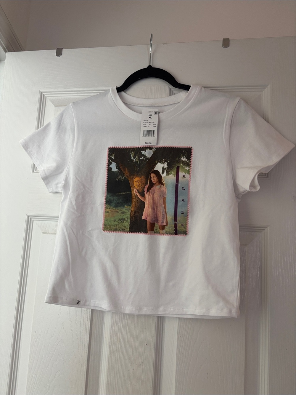 NWT Olivia Rodrigo White Graphic Baby Tee with Pink Print